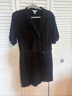 Nine West Black Short Sleeve Belted Shirt Dress